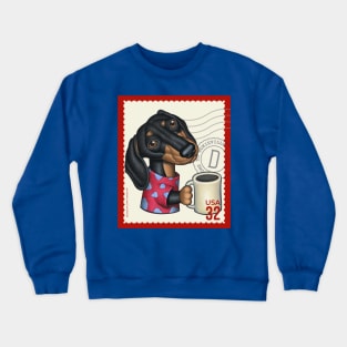 Funny Sausage Doxie dog drinking a cup of coffee Crewneck Sweatshirt